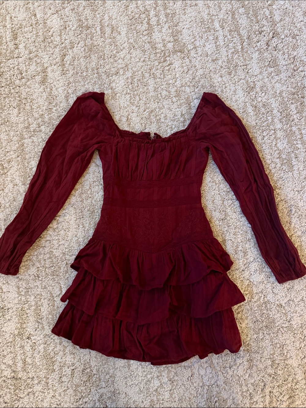 Altar'd State Burgundy Ruffled Mini Dress XXS